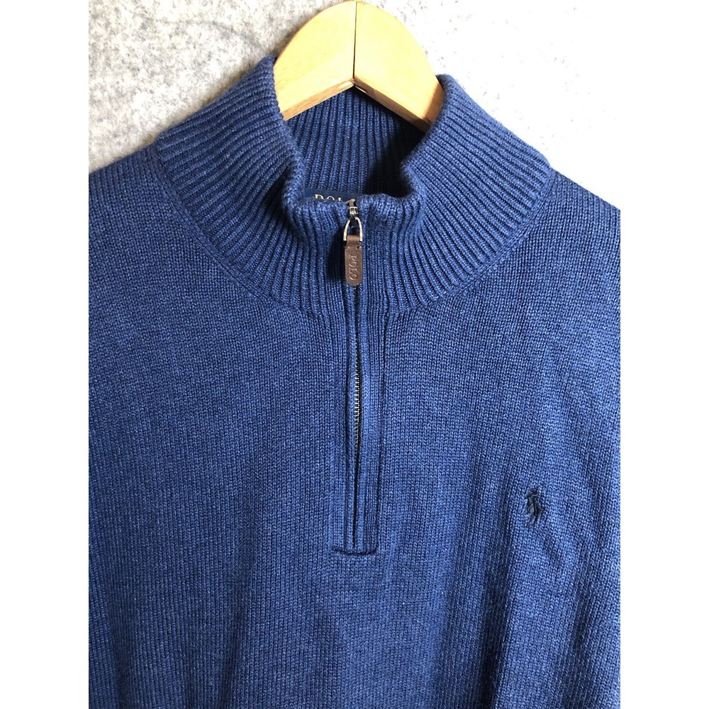 Polo Ralph Lauren Sweater 2XL Blue Cotton 1/4 Zip Casual Career Classic
